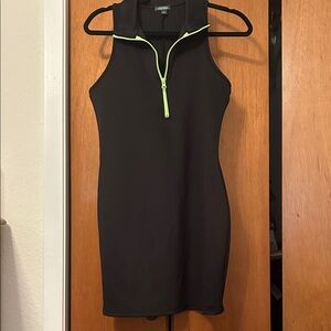 wild fable Black Sleeveless Zip Dress with Neon Lime Trim